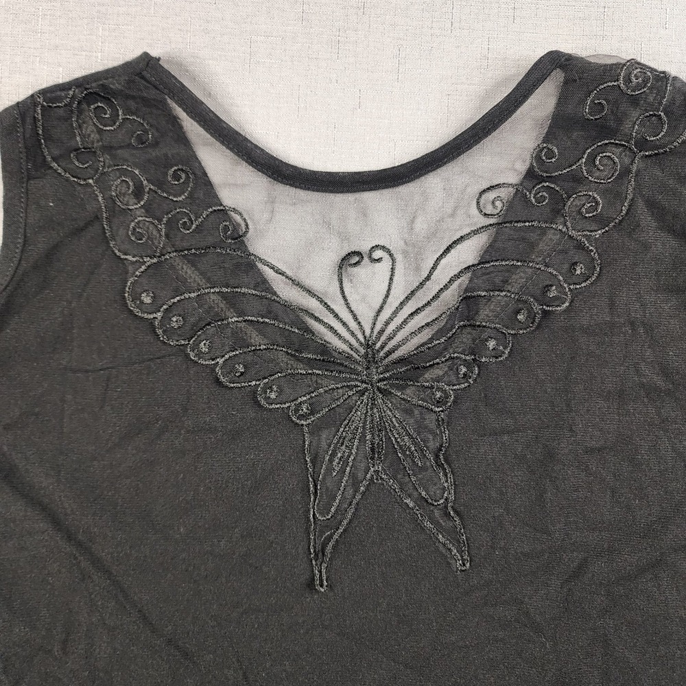 Fashion Top Cold Shoulder Beaded Gold Black Butterfly Mesh V-Neck Shirt Y2K - Picture 8 of 10